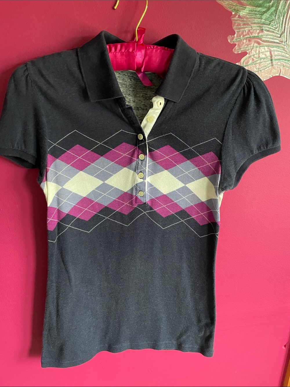 Y2K Argyle print Polo top